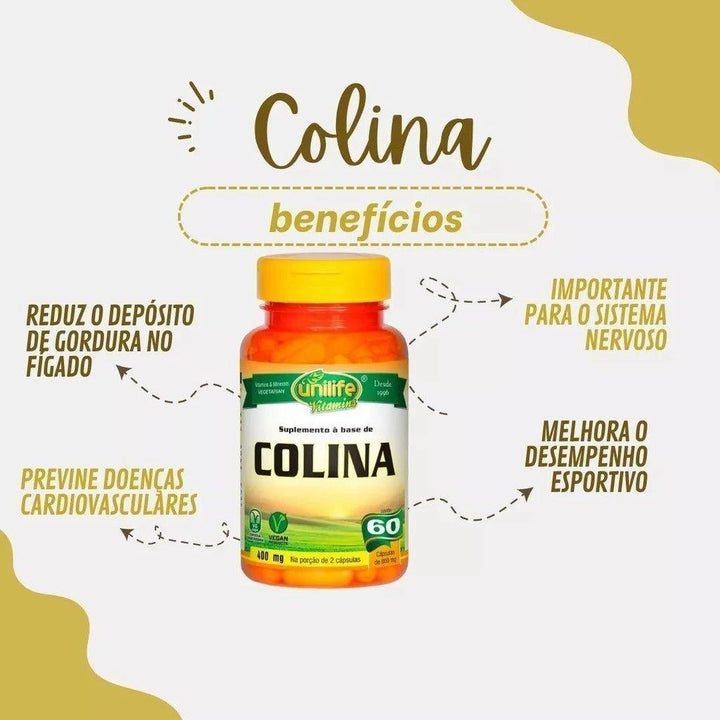 Colina Vitamina B8 Unilife - 60 Cápsulas 800mg - Apple Hapy 