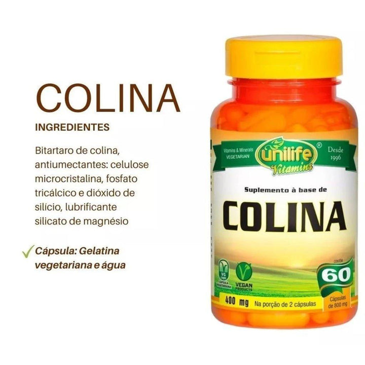 Colina Vitamina B8 Unilife - 60 Cápsulas 800mg - Apple Hapy 