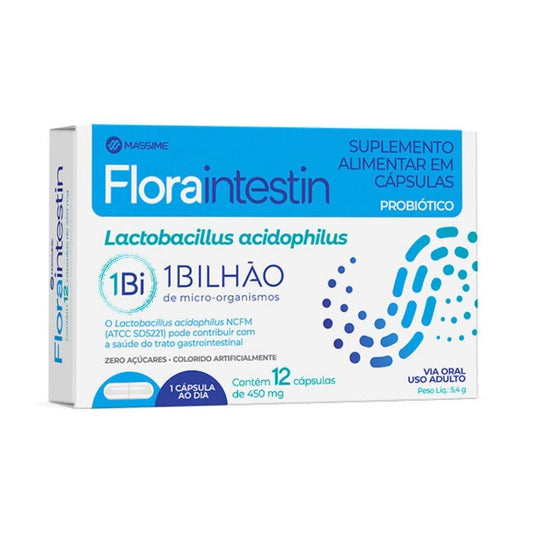 Floraintestin Probiótico 1 Bilhões Lactobacillus 12 cápsulas - Massime - Apple Hapy 
