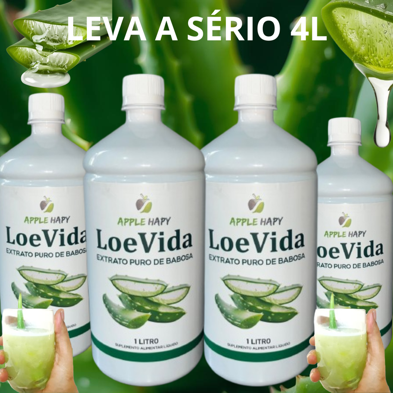 Kit com 4 unidades de Suco de Babosa LoeVida. Extrato natural concentrado, ideal para quem usa diariamente. Envio rápido em todo o Brasil.